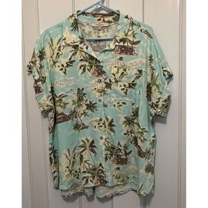 Casa Cabana Mens XL Tropical Palm Tree Linen Blend Camp Island Shirt